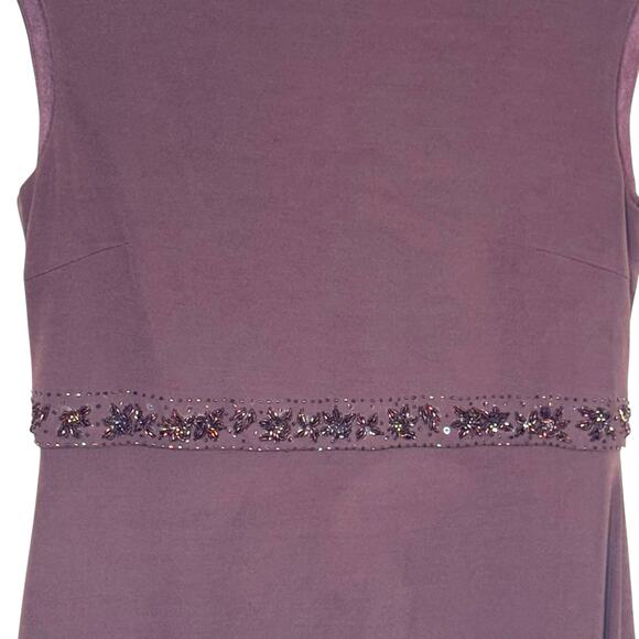 Kay Unger Size 14 Chocolate Brown Beaded Sleeveless Shift Dress - Picture 3 of 10